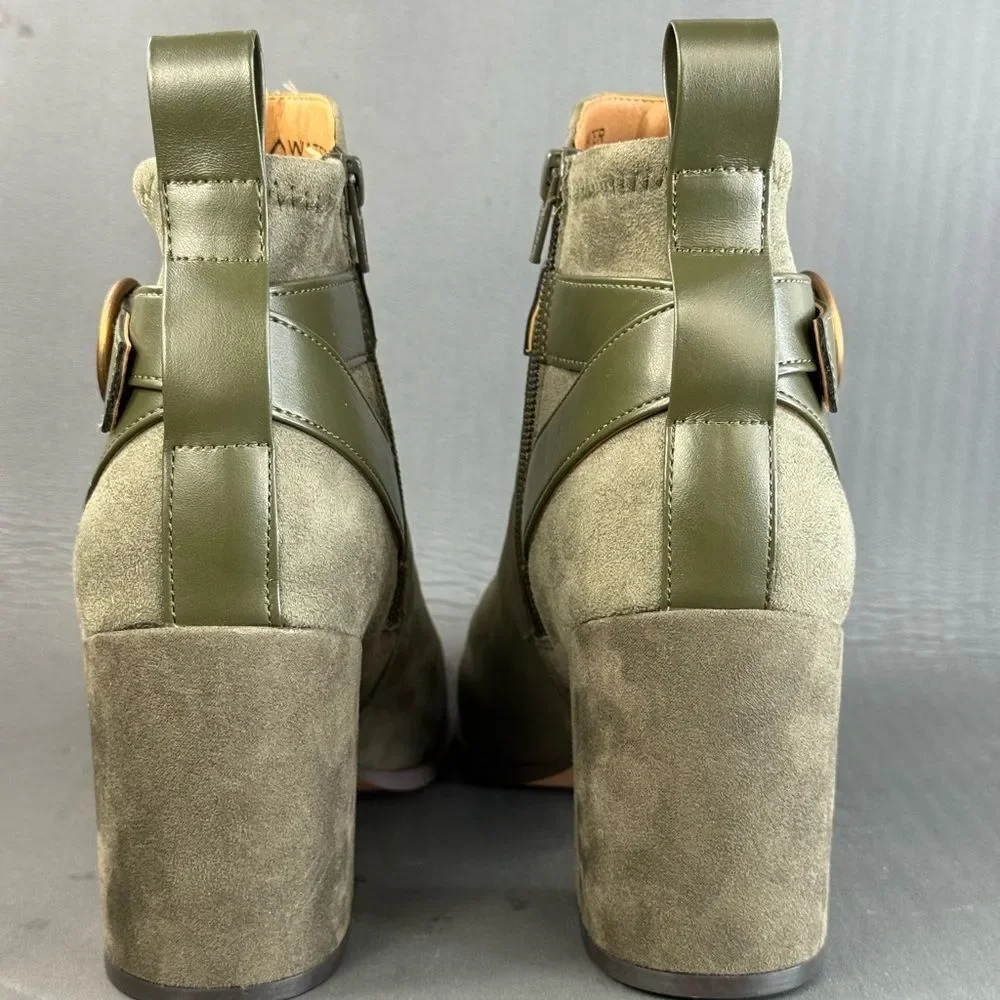 Vionic Tenley heeled zippered bootie olive green nubuck leather womens size 9.5